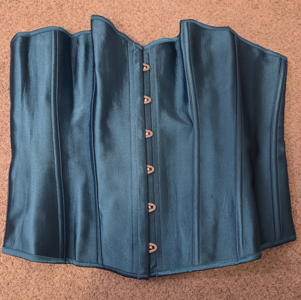 Elegant Teal Satin Corset Bustier Shapewear Body Shaper Top. Size 7XL. - Picture 4 of 5